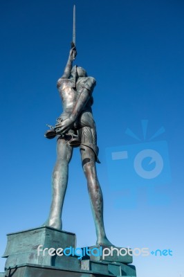 View Of Damien Hirst's Verity At Ilfracombe Harbour Stock Photo