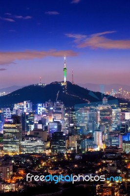 View Of Downtown Cityscape And Seoul Tower In Seoul, South Korea… Stock Photo