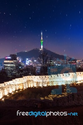 View Of Downtown Cityscape And Seoul Tower In Seoul, South Korea… Stock Photo