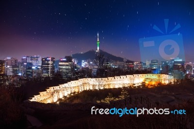 View Of Downtown Cityscape And Seoul Tower In Seoul, South Korea… Stock Photo