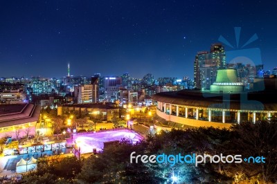 View Of Downtown Cityscape And Seoul Tower In Seoul, South Korea… Stock Photo