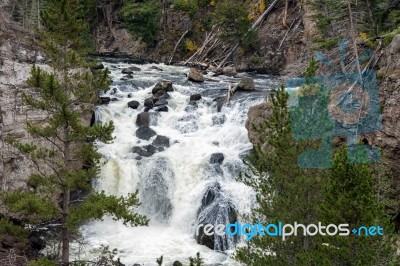 View Of Firehole Falls In Yellowstone Stock Photo