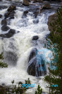 View Of Firehole Falls In Yellowstone Stock Photo