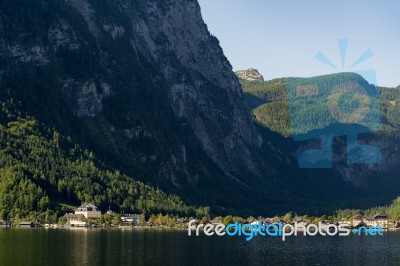 View Of Hallstatt From Hallstatt Lake Stock Photo