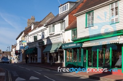 View Of High Street Shops In East Grinstead West Sussex Stock Photo