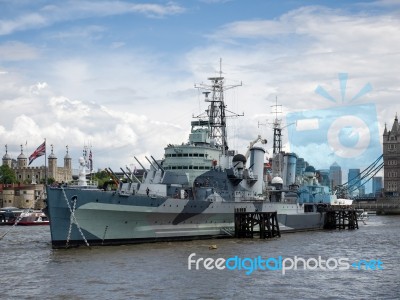 View Of Hms Belfast In London Stock Photo