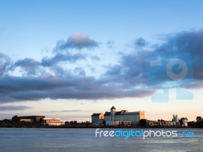 View Of Industrial Buildings Across The River Garonne Stock Photo