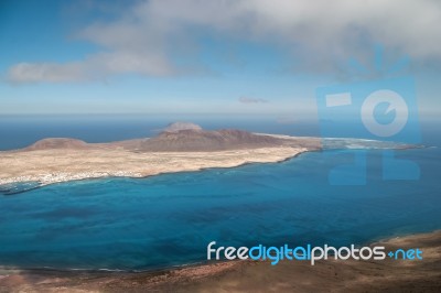 View Of Isla Graciosa Off The Coast Of Lanzarote Stock Photo