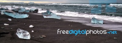 View Of Jokulsarlon Beach Stock Photo