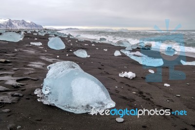 View Of Jokulsarlon Beach Stock Photo