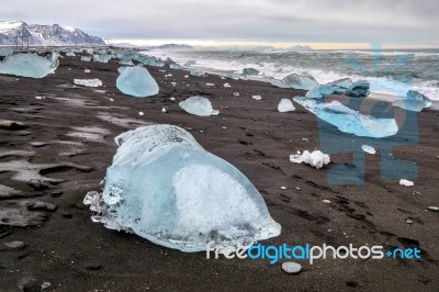 View Of Jokulsarlon Beach Stock Photo