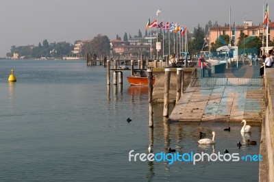 View Of Lake Garda And The Coastline At Sirmione Stock Photo