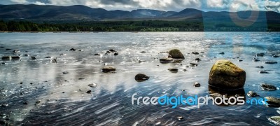 View Of Loch Morlich At Sunset Stock Photo