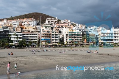 View Of Los Christianos Beach In Tenerife Stock Photo