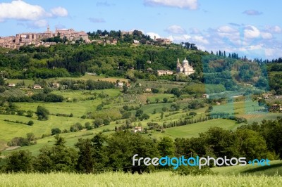 View Of Montepulciano In Tuscany Stock Photo