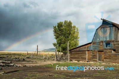 View Of Mormon Row Near Jackson Wyoming Stock Photo