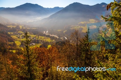 View Of Mountians And A Valley Stock Photo