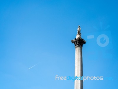 View Of Nelson's Statue And Column In Trafalgar Square Stock Photo