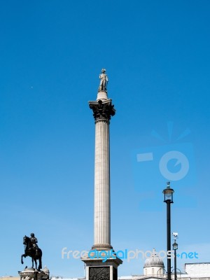 View Of Nelson's Statue And Column In Trafalgar Square Stock Photo