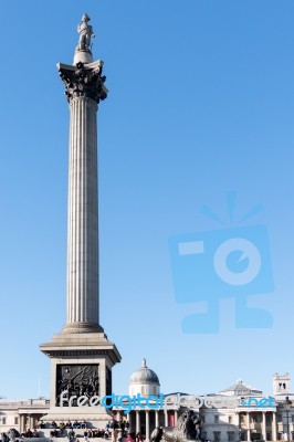 View Of Nelson's Statue And Column In Trafalgar Square Stock Photo