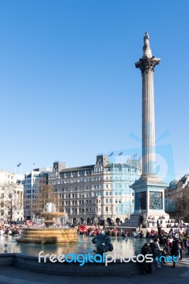 View Of Nelson's Statue And Column In Trafalgar Square Stock Photo