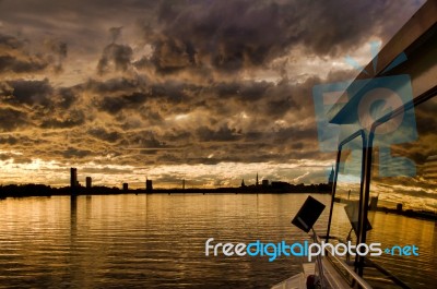 View Of Old Riga From The Boat At Dawn Stock Photo