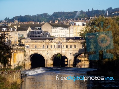 View Of Pulteney Bridge And Weir In Bath Stock Photo