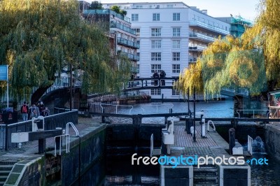 View Of Regent's Canal At Camden Lock Stock Photo