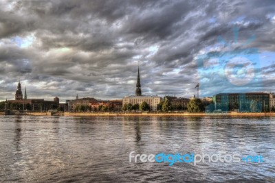 View Of Riga City From The Riverside Stock Photo