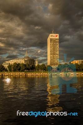 View Of Riga City From The Riverside Stock Photo