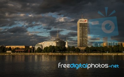 View Of Riga City From The Riverside Stock Photo