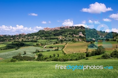 View Of San Biagio Church And Montepulciano Stock Photo