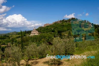 View Of San Biagio Church Tuscany Near Montepulciano Stock Photo