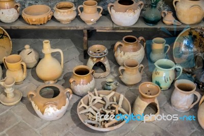 View Of Some Ancient Pots In The Alcazaba Fort And Palace In Mal… Stock Photo