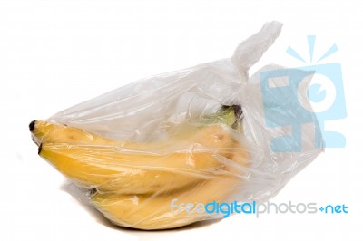 View Of Some Bananas Inside A Plastic Bag Stock Photo