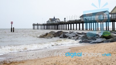 View Of Southwold Pier In Suffolk Stock Photo