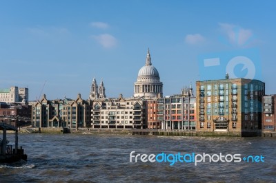 View Of St Pauls Cathedral Across The River Thames Stock Photo