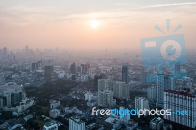 View Of Sunset Bangkok Cityscape, Bangkok The Capital City Of Th… Stock Photo