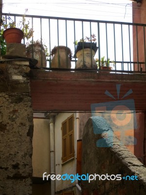 View Of The Alleys Of The Village Of Riomaggiore C Stock Photo