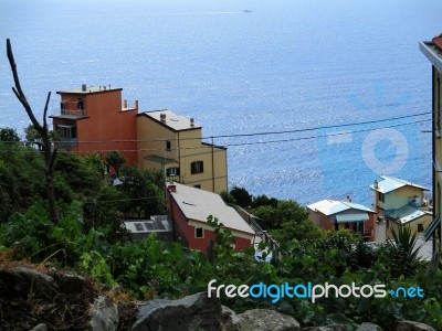 View Of The Alleys Of The Village Of Riomaggiore I Stock Photo