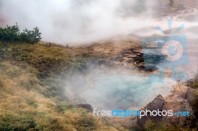 View Of The Artist Paint Pots In Yellowstone Stock Photo