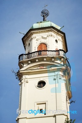 View Of The Astronomical Tower At The Klemintum In Prague Stock Photo