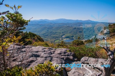 View Of The Blue Ridge Mountains During Fall Season Stock Photo