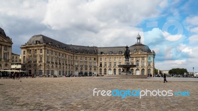 View Of The Buildings At Place De La Bourse In Bordeaux Stock Photo