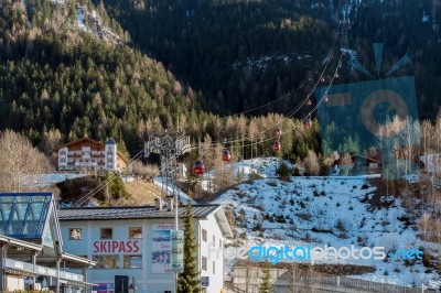 View Of The Cable Car At Ortisei In Val Gardena Stock Photo