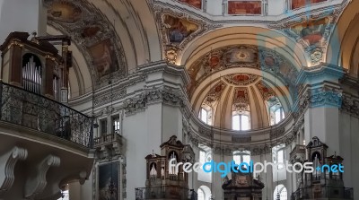 View Of The Ceiling In Salzburg Cathedral Stock Photo