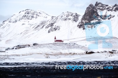 View Of The Church At Vik Iceland Stock Photo