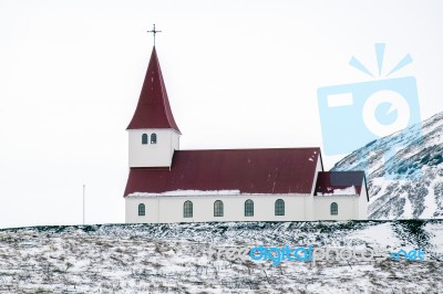 View Of The Churh At Vik Iceland Stock Photo