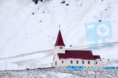 View Of The Churh At Vik Iceland Stock Photo