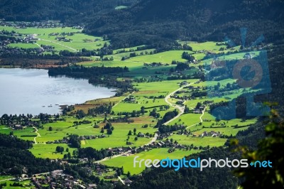 View Of The Countryside From Zwölferhorn Mountain Stock Photo